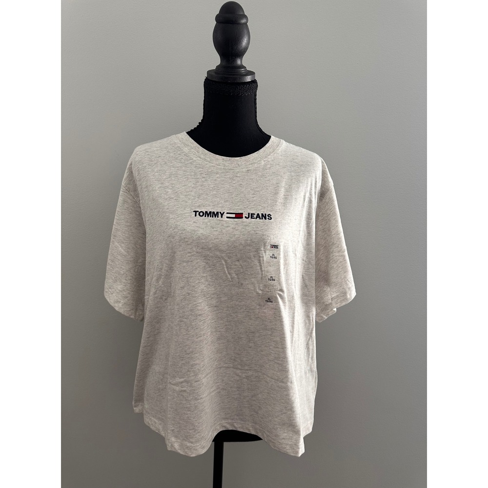 Tommy Jeans Womens Light Grey Heather Logo Cotton T-Shirt XL New